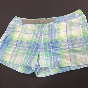 Columbia hiking Plaid Women's Shorts in Blue and Green